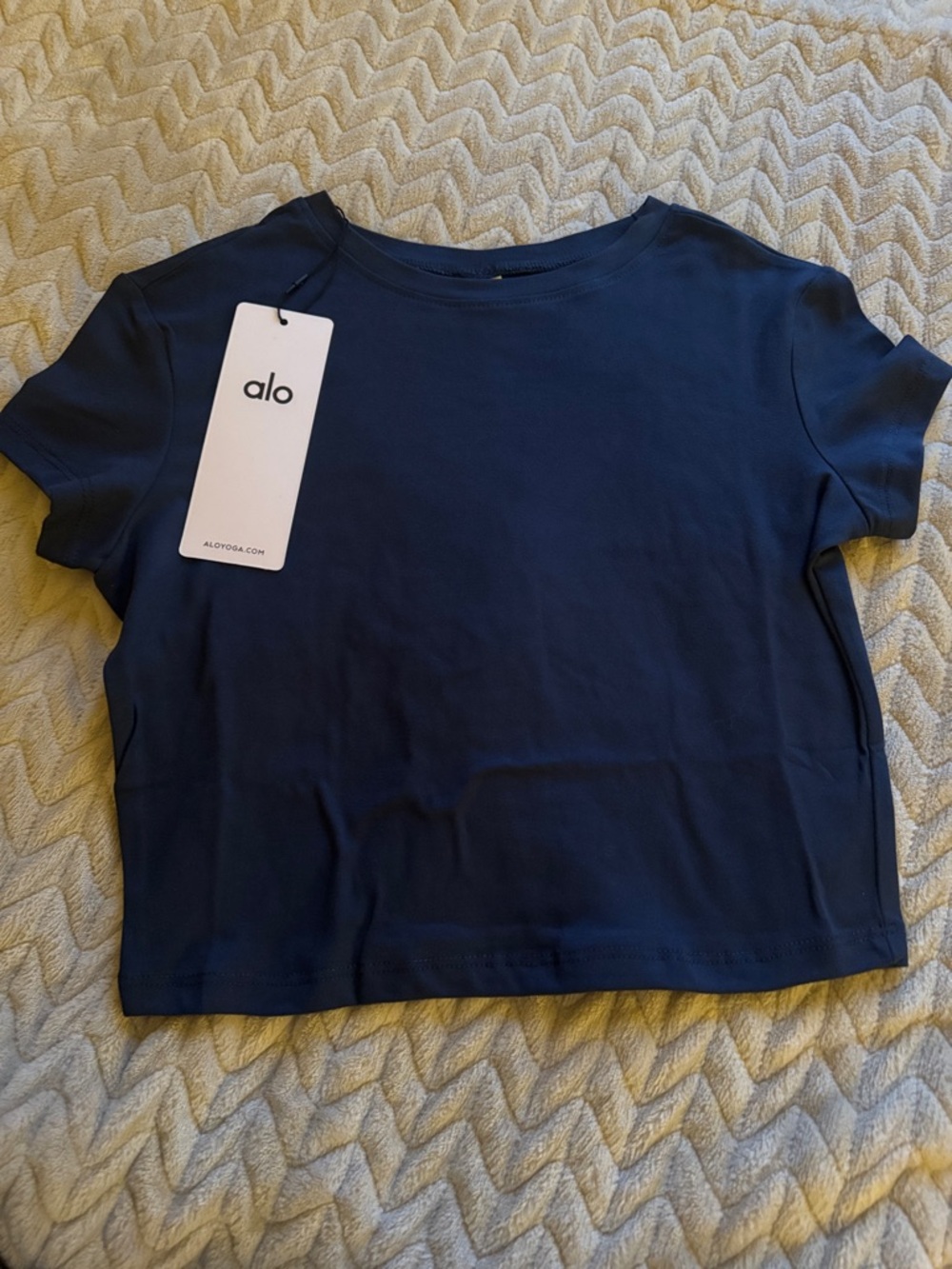 ALO Yoga Kids Navy Short Sleeve Crop Tee